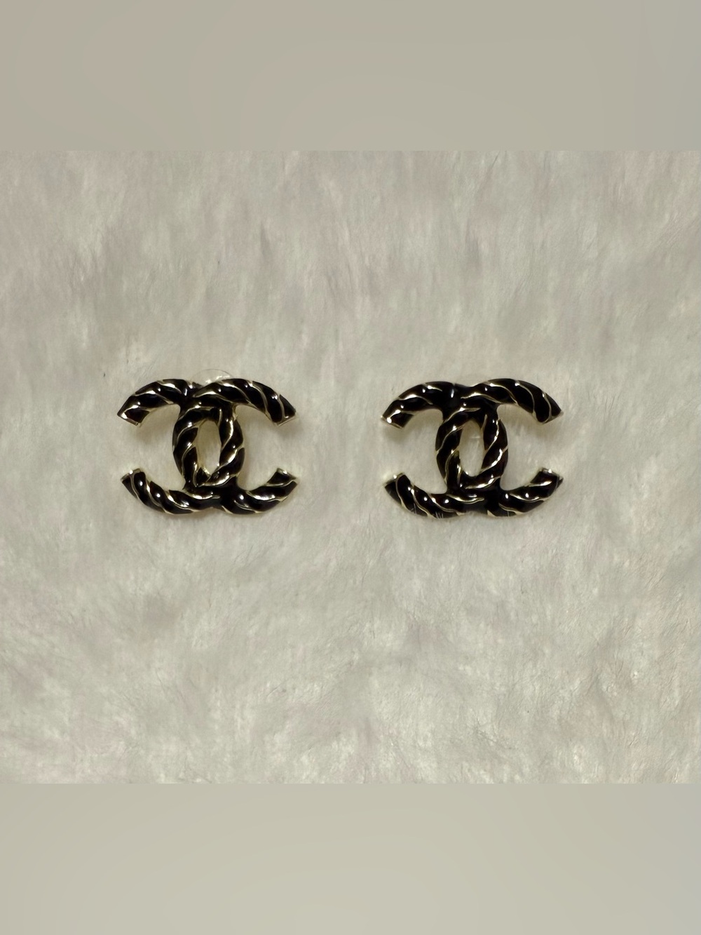 TWIST Black Enamel Braided Monogram Luxury Earrings